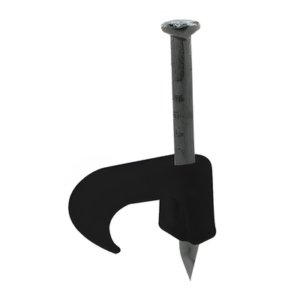 THORSMAN TC-5X8-N – Grapa para cable plano / 5mm / Clavo integrado 25mm / 100 piezas / Polipropileno negro / -10°C a +120°C