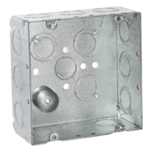 RACO HUB-257 – Caja Cuadrada para Instalaciones Eléctricas / Acero Galvanizado / 42 in³ / 12 Entradas Laterales TKO / Profundidad 2-1/8 in / UL Listed