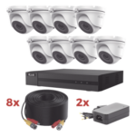 HiLook by HIKVISION HL1080P8E – Kit de Videovigilancia TurboHD / DVR 8 Canales / 8 Cámaras Turret 2 Megapixel / IR 20 m (65.6 ft) / 8 Cables Coaxiales 20 m (65.6 ft) / 2 Fuentes de Alimentación