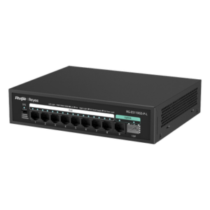 RUIJIE RG-ES110GS-P-L – Switch PoE+ / 8 Puertos Gigabit / 2 Uplink GE+SFP / 120W / Sin Ventilador / 20 Gbps / 4 kV