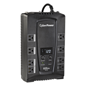 CYBERPOWER CP825AVRLCDA – UPS Línea Interactiva / 825 VA / 450 W / 8 Tomas NEMA 5-15R / AVR Integrado / LCD Multifunción / Protección 1030 J