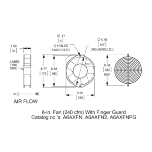 HOFFMAN A6AXFNGQ – Ventilador Axial Compacto / 6 Pulgadas (152 mm) / 115 VAC / 102 CFM (173 m³/h) / 50,000 Horas / Operación Silenciosa / IP para Gabinetes