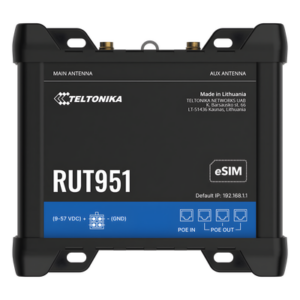 TELTONIKA RUT951-POE – Router Industrial 4G LTE / Cat 4 150 Mbps / Dual SIM + eSIM / PoE In/Out 802.3af / 4 Puertos Ethernet 10/100 Mbps / VPNs Avanzadas / Gestión RMS