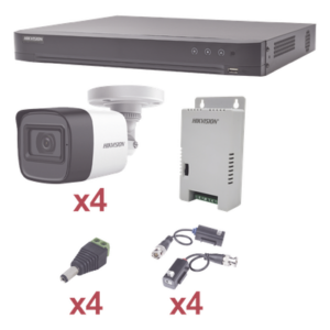 HIKVISION KH1080P4BW – Kit de Videovigilancia TurboHD / DVR 4 Canales Pentahíbrido / 4 Cámaras Bala 1080p / Lente 2.8 mm / IR 20 m (65.6 ft) / Fuente Triple Voltaje