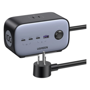 UGREEN 40896 – Cargador de Escritorio y Tomacorriente Múltiple | 3 Puertos USB-C | 1 Puertos USB-A | 3 Tomacorriente de CA | Tecnología GaN II | 1 USB 100W PD | Carga Rápida | Diseño Innovador en Forma de Cubo | Interruptor de Apagado.