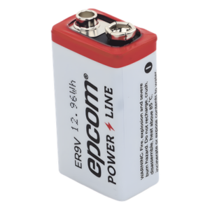 EPCOM POWERLINE ER-9V – Batería de Litio 9V / 1200 mAh / Cloruro de Tionilo / No Recargable / Operación -60°C a +85°C / Acero Inoxidable