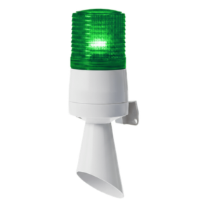 QLIGHT S60ADL-24-G – Baliza LED con Zumbador / 60 mm / 95 dB / IP54 / 24 VCD / Fijo e Intermitente / -30°C a +50°C