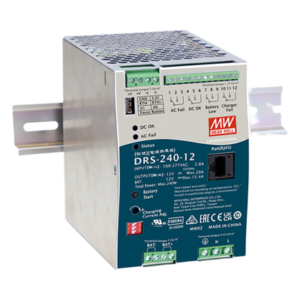MEANWELL DRS24012 – Fuente de Poder Industrial / 240W / Salida 12Vcc 20A / Cargador de Baterías / Enfriamiento por Convección / Riel DIN