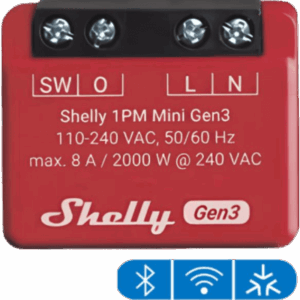 SHELLY SHELLY1PMMINIGEN3 – Interruptor Inteligente Wi-Fi / Medición de Consumo / 1 Canal 8A / Alcance 10 m a 30 m (32.8 ft a 98.4 ft) / Ultra Compacto