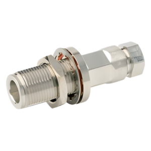 ANDREW / COMMSCOPE F1PNF-BHC – Conector N Hembra de Chasis / Auto-sujetado / FSJ1-50A 1/4" / 50 Ω / DC-6000 MHz / Oro-Plata-Trimetal