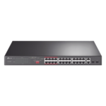 TP-LINK TL-SL1226P – Switch PoE+ / 24 Puertos 10/100 Mbps / 2 Puertos Gigabit Combo / 2 Puertos SFP / Alcance PoE 250 m (820.2 ft) / Presupuesto PoE 250 W