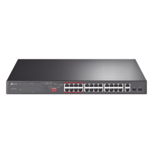 TP-LINK TL-SL1226P – Switch PoE+ / 24 Puertos 10/100 Mbps / 2 Puertos Gigabit Combo / 2 Puertos SFP / Alcance PoE 250 m (820.2 ft) / Presupuesto PoE 250 W