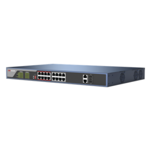 HIKVISION DS-3E03-18PE – Switch PoE 250 Metros Larga Distancia / 16 Puertos 802.3at (30 W) 100 Mbps + 2 Puertos Gigabit + 2 Puertos SFP
