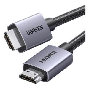 UGREEN 25297 – Cable HDMI 2.0 de Nylon Trenzado | 1 m | 4K@60Hz | ARC | Dolby ATMOS | True HD | DTS HD | HDR | 3D Inversivo  | 3 modos de Visualización | 3 Capas de Protección + 4 de Blindaje | Niquelado | Carcasa de Aluminio.
