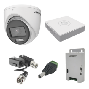 HIKVISION KH1080PL4EC – Kit de Videovigilancia TurboHD / 4 Canales / 1080p Lite / 4 Cámaras Eyeball / Color 24/7 / Audio Coaxitron / Fuente Regulada