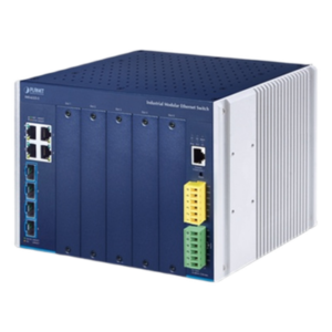 PLANET IMS-6325-5 – Switch Modular Industrial Capa 3 / 5 Slots / 4 Puertos Gigabit RJ45 / 4 Puertos SFP+ 10G / Rango -40~75°C / Entrada 12-48V / IPv6/IPv4
