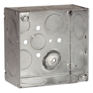RACO HUB-233 – Caja Cuadrada Galvanizada / 4 x 4 in / Profundidad 2.125 in (5.4 cm) / 13 Entradas Conduit / Acero Soldado / 30.3 in³ Capacidad