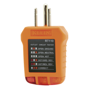 KLEIN TOOLS RT-110 – Probador de Tomacorrientes / Secuencia de Luces LED / Cableado Correcto/Incorrecto / Resistente a Caídas 2 m (6.6 ft) / UL 1436 y CSA C22.2 No. 160 / 110/125 VCA 50-60 Hz