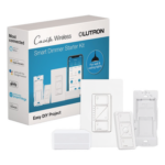 LUTRON CASETA WIRELESS PBDGPKG1W – Kit de Inicio para Iluminación Inteligente / Control por App y Voz / Sin Cable Neutro / Hasta 150 W LED o 600 W Incandescente / Integración Alexa, Google y HomeKit / 120 V
