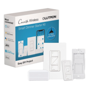 LUTRON CASETA WIRELESS PBDGPKG1W – Kit de Inicio para Iluminación Inteligente / Control por App y Voz / Sin Cable Neutro / Hasta 150 W LED o 600 W Incandescente / Integración Alexa, Google y HomeKit / 120 V