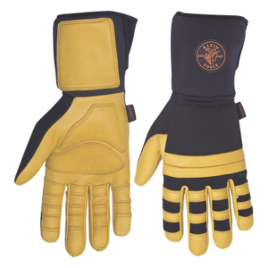 KLEIN TOOLS 40082 – Guantes de Trabajo para Liniero / Cuero Blando / Nudillos Acolchados Doble Fila / Neopreno 4'' (102 mm) / Talla Grande