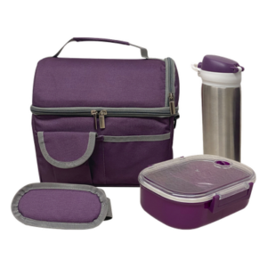 SETLUCH2 – Set de loncheras térmicas / 9 pulgadas / 2 compartimientos / Cilindro acero inoxidable / Recipiente plástico / 23 x 25 x 19 cm (9.1 x 9.8 x 7.5 in)