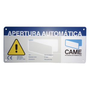 CAME 119-R224E – Letrero de Aviso de Peligro / 23 x 10 cm / Exterior / Puertas Automáticas / Fijación en Superficies Lisas