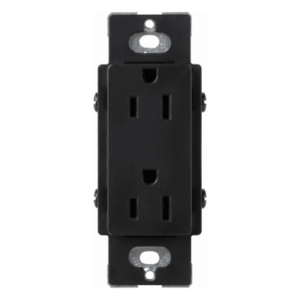 LUTRON ELECTRONICS CAR15BLS – Tomacorriente Dúplex / 15 A / 125 V / Apertura Designer / Acabado Negro Brillante / Instalación en Caja Estándar