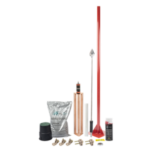 TOTAL GROUND KIT-MASTER-ALU-V2 – Kit Pararrayos / Protección 80 m (262.5 ft) de Diámetro / Punta con Mástil 1.2 m (3.9 ft) / Electrodo 100A / Mejorador de Suelo H2OHM / Conectores de Bronce / Aluminio Magnetoactivo
