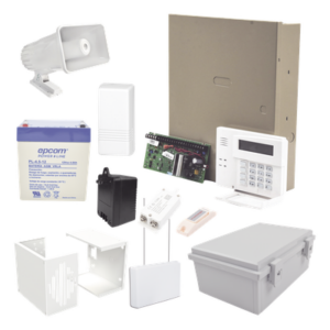 HONEYWELL ALARMA-VECINAL – Kit de Alarma Vecinal / Panel 48 Zonas / 40 Botones de Pánico Inalámbricos / Sirena 30 W / 3 Particiones / Contact ID