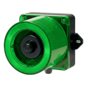 QLIGHT QWCD50-012024-G-LC – Baliza LED Verde con Sirena / 31 Tonos / 123 dB / 12-24 VCD / IP66 / -50°C a +50°C