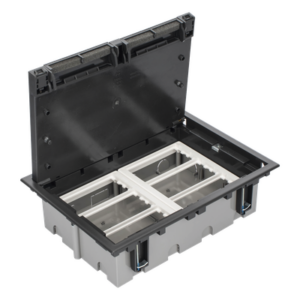 SIMON SM-CPF-6 – Caja de Piso Falso / 6 Módulos Dobles / Profundidad Ajustable 90-120 mm (3.54-4.72 in) / Tapa Embellecedora / IK08 / +125 °C