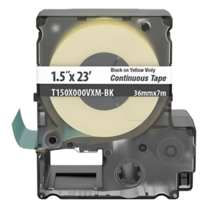 PANDUIT T150X000VXM-BK – Cinta Continua de Vinilo / 36 mm Ancho / 7 m Largo (23 ft) / Negro sobre Amarillo / Interior-Exterior