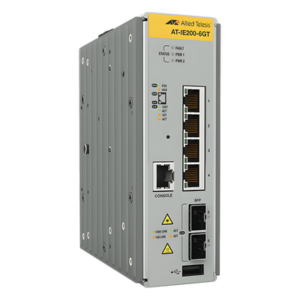 ALLIED TELESIS AT-IE200-6GT-80 – Switch Industrial Administrable Capa 2 / 4 Puertos Gigabit + 2 SFP / 8.93 Mpps / -40°C a 75°C / 12-48 VDC / 1.8 x 6.3 x 5.3 in