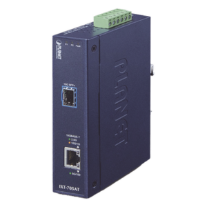PLANET IXT-705AT – Convertidor de Medios Industrial / 10G/5G/2.5G/1G/100M / SFP+ 10GBASE-X / IP30 / -40°C a 75°C / Alimentación Redundante DC