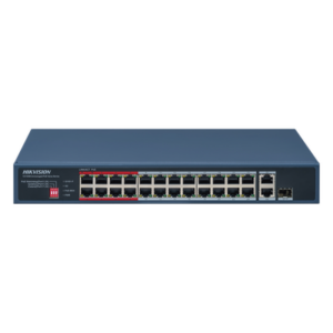 HIKVISION DS-3E0326P-E/M(C) – Switch PoE+ / 24 Puertos 10/100 Mbps PoE+ / 2 Puertos Gigabit Uplink / 1 Puerto SFP Uplink / Modo Extendido 300 m (984 pies) / 230 W