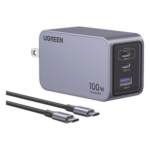 UGREEN 25873 – Cargador de Escritorio / 100 W / 3 Puertos / 2 USB-C + 1 USB-A / GaNInfinity / PD3.1 / QC4.0 / Caja de Aluminio