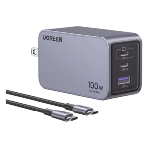 UGREEN 25873 – Cargador de Escritorio / 100 W / 3 Puertos / 2 USB-C + 1 USB-A / GaNInfinity / PD3.1 / QC4.0 / Caja de Aluminio