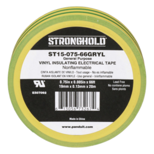 PANDUIT ST15-075-66-GRYL – Cinta Eléctrica de Aislamiento / PVC 0.13 mm (5 mil) / 19.05 mm x 20.12 m (66 ft) / Adhesivo a Presión / Amarillo/Verde