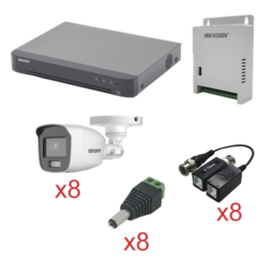 EPCOM KEVTX8T8BG/A – Kit TurboHD con Audio / DVR 8 Canales / 8 Cámaras Bala Exterior / 1080p / Luz Blanca 20 m (65.6 ft) / Audio Coaxitron / Fuente Seleccionable