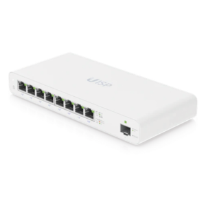 UBIQUITI UISP-S – Switch PoE Pasivo / 8 Puertos GbE / 1 Puerto SFP / 110 W (27 V) / 30 W por Puerto / Aislamiento de Puertos / DHCP Snooping