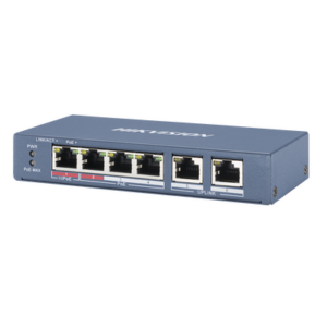 HIKVISION DS-3E0106HP-E – Switch PoE+ / No Administrable / 3 Puertos 10/100 Mbps PoE+ 30W / 1 Puerto Hi-PoE 60W / 2 Puertos Uplink / Modo Extendido hasta 300 m (984 pies)