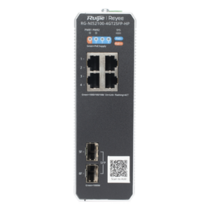 RUIJIE RG-NIS2100-4GT2SFP-HP – Switch Industrial PoE+ / 4 Puertos Gigabit / 1 PoE++ 60W + 3 PoE+ 30W / 2 SFP Uplink / 12 Gbps / -40°C a 75°C / Protección 6 kV
