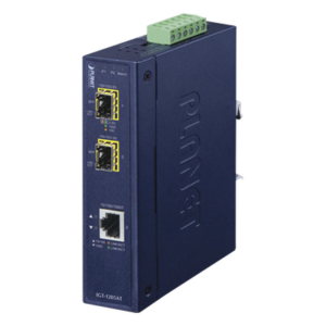 PLANET IGT-1205AT – Convertidor de Medios Industrial / 1x Ethernet 10/100/1000 Base-T / 2x SFP 100/1000/2500 Base-X / -40 a 75°C / 12-48V DC