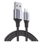 UGREEN 60156 – Cable USB-A a Lightning / 1 m (3.28 ft) / Certificado MFi / Carga 5V/2.4A / 480 Mbps / Conector C94 / Nylon Trenzado / Aluminio