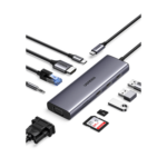 UGREEN 15601 – Hub USB-C / 10 en 1 / HDMI 4K@30Hz / VGA 1920x1200 / 3x USB 3.0 5Gbps / Ethernet Gigabit / SD/TF / PD 100W / Audio 3.5mm / Aluminio