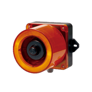 QLIGHT QWCD50-012024-A-LC – Señalizador Audiovisual Industrial / LED Ámbar / 31 Tonos / 123 dB / 12-24 VCD / IP66