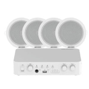 HIKVISION DSQAEKIT0206/ST – Sistema de Audio Ambiental / Amplificador 80W / 2 Zonas 40W / 4 Altavoces de Plafón / Bluetooth / USB / RCA / Micrófono / Spotify / 100V