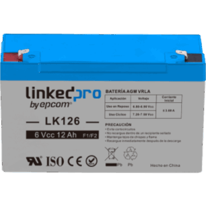 LINKEDPRO BY EPCOM LK-126 – Batería de respaldo 6 V | 12 Ah | AGM | Especial para Seguridad Electrónica | UPS | Sistemas de Emergencia | Vida útil 5 años | Terminales F1 + Adaptador F2