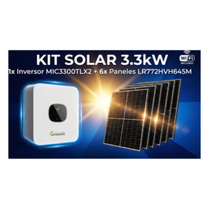 GROWATT MIC3300KIT2 – Kit Solar Interconexión / 3.3 kW / 220 Vca / 6 Módulos 645 W / Wi-Fi / Montaje Incluido
